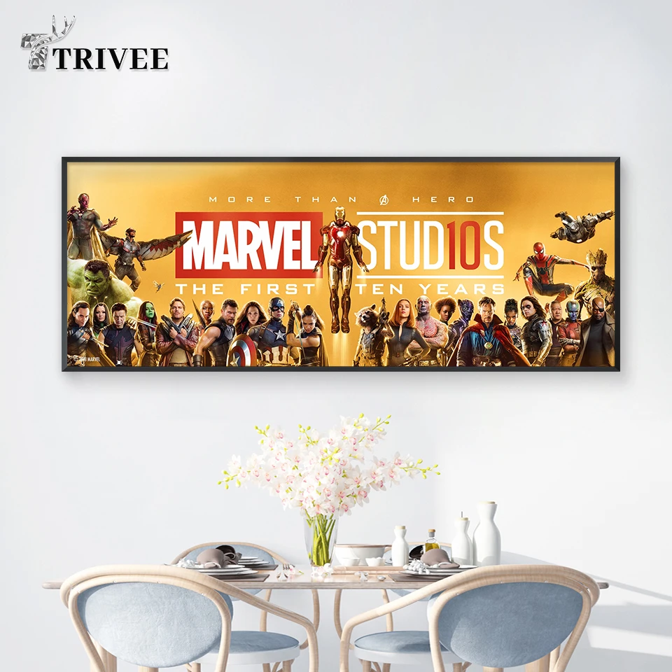 

Marvel Canvas Painting Poster The First Ten Years Anniversary Poster and Prints Golden Movie Memory Wall Picture Fans Home Decor