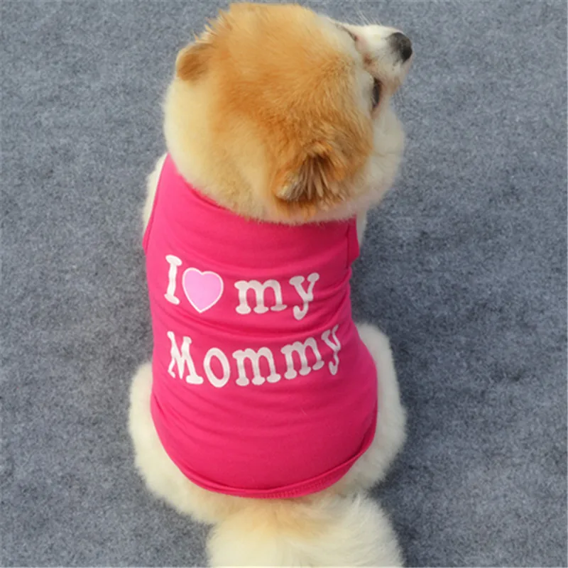 Pet Dog Cloths Spring/Summer Pet Dog Vest T-Shirt Letter I LOVE MY MOMMY Daddy Dog Shirt Pet Clothes For Small Puppy Dogs Cats