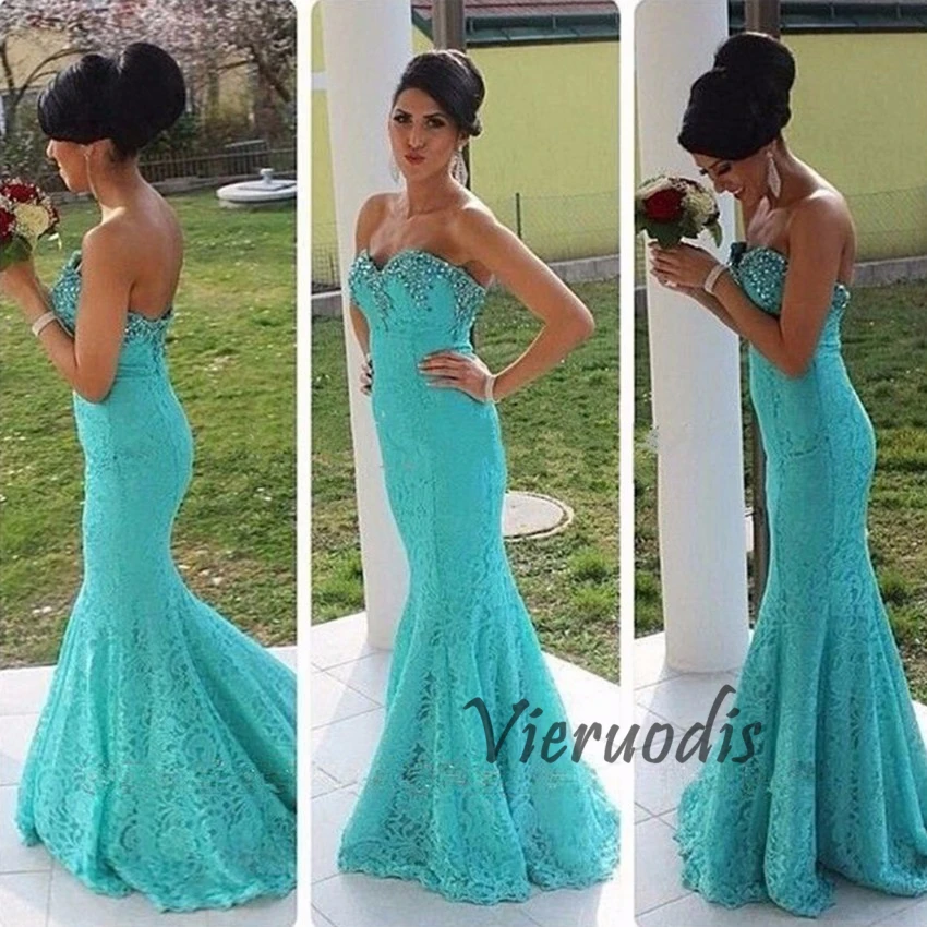 

2019 Turquoise-Blue Lace Sweetheart Off the Shoulder Lace Evening Dress Long Mermaid Crystals Party Gown Gala