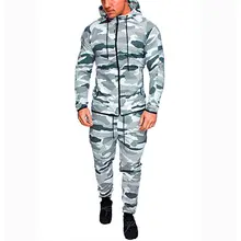 Новая ранняя осенне-зимняя мужская камуфляжная спортивная одежда костюм для отдыха спортивный костюм на молнии топы Jogger толстовки с капюшоном и длинные штаны