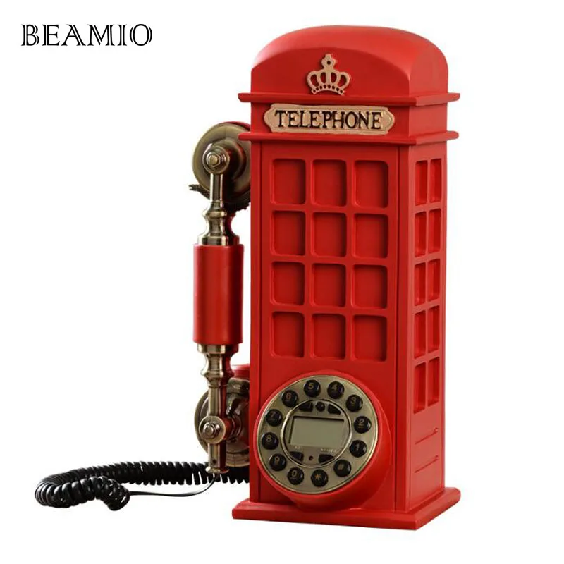 Beamio European Style Antique Phone Booths Landline Phone With Call ID  Home Telephone Without Battery For Home Office Red