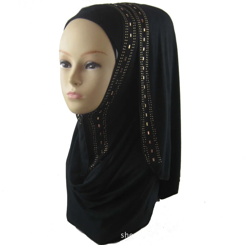 H1260 Soft modal elastic jersey long scarf with gold rhinestones,head scarf wrap,fast delivery