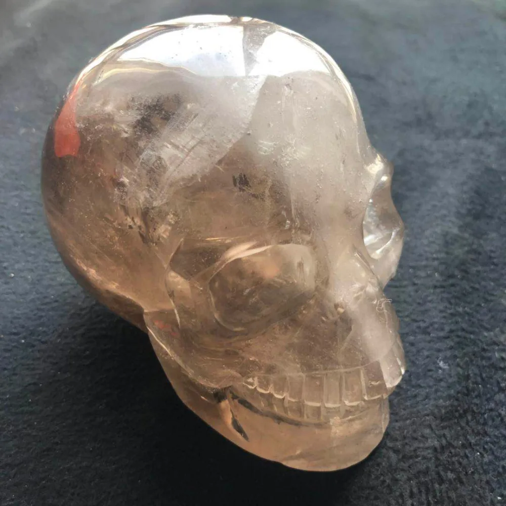 

Free Shipping! 1.64kg Rainbow Light Natural Handmade Smoky Quartz Crystal Carving Skull For Decoration 4.9'' FMX