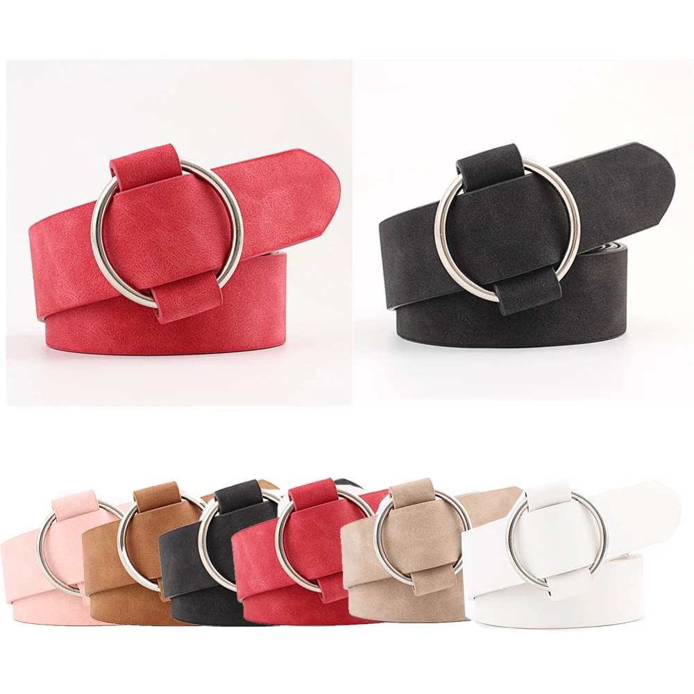 

New Ladies Vintage Style Women's Round Buckle Belt PU Leather Waist Straps
