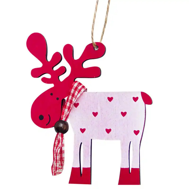 1PCS wooden painted elk Christmas Tree Decoration Pendant Drop Natal Ornaments Christmas Decorations For Home kids gift #2o22#f (3)