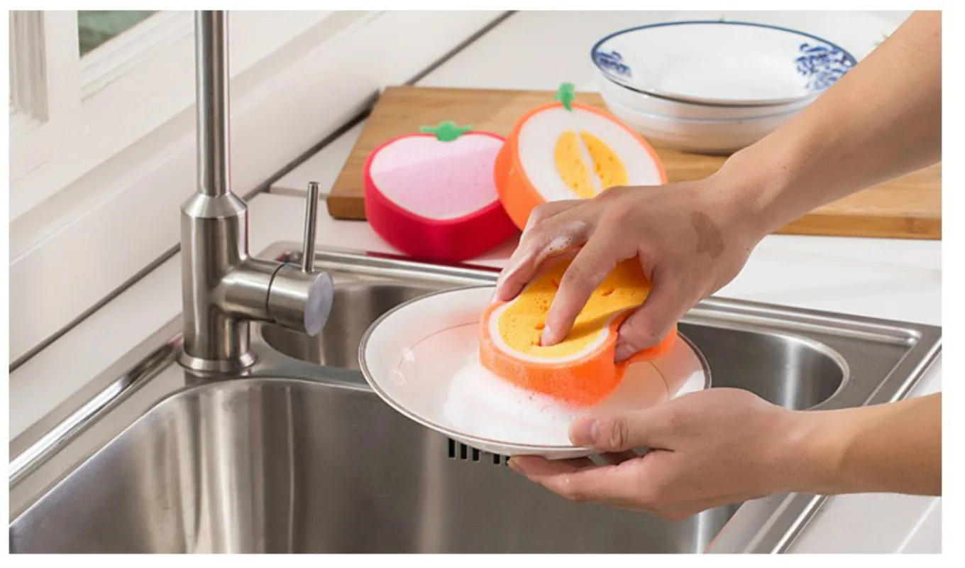 Губка для сковородок. Губки свежесть. Как часто менять губку для мытья посуды. Протирание посуды губкой. Губка для мытья фруктов, 2 шт.