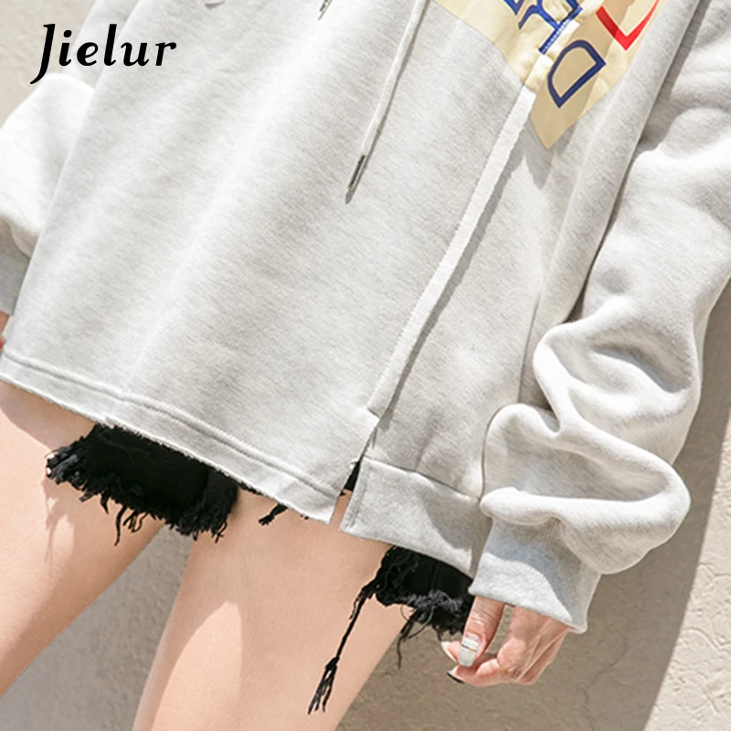 Jielur корейский поп Oversize нерегулярные толстовки для женщин уличный шик отверстия с