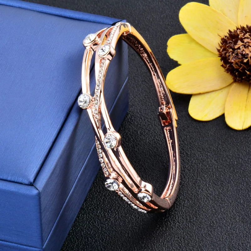 SINLEERY Charm Cubic Zirconia Hollow Bangle Cuff For Women Rose Gold Silver Color Bracelets Women Wedding Jewelry SL140 SSC