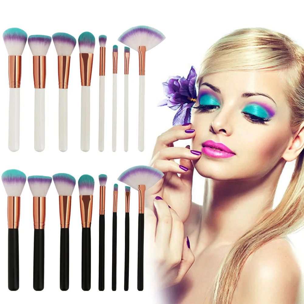 

8PCS/1Set Blue purple Soft Animal Hair Foundation Makeup Brushes Set Powder Eyeshadow Blending Concealer Make up Brush Tools kit