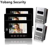 Yobang Security Home Intercom Wired 7 inch Video Doorphone 2 outdoor Camera +3 indoor monitor Audio Visual Video Intercom System