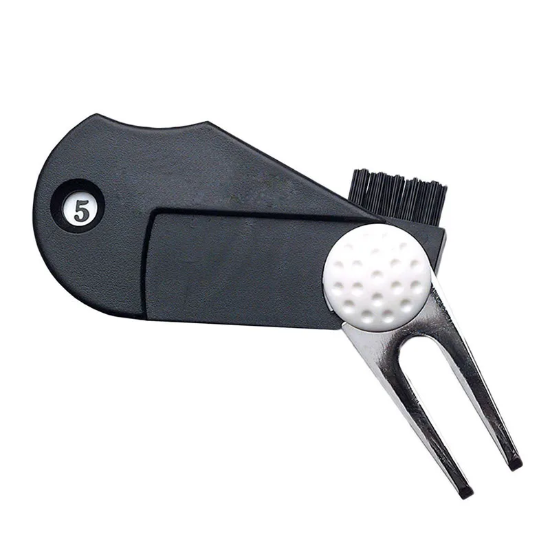 5 In 1 Golf Brush Divot Tool Repair Switchblade Pitch Groove Cleaner