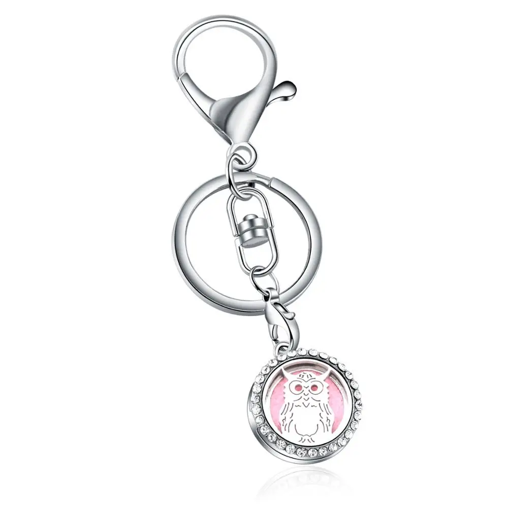 

Owl shape Perfume full Rhinestone KeyChain Stainless Steel Essential Oil Diffuser Perfume Aromatherapy Locket Key Chain Jewelry