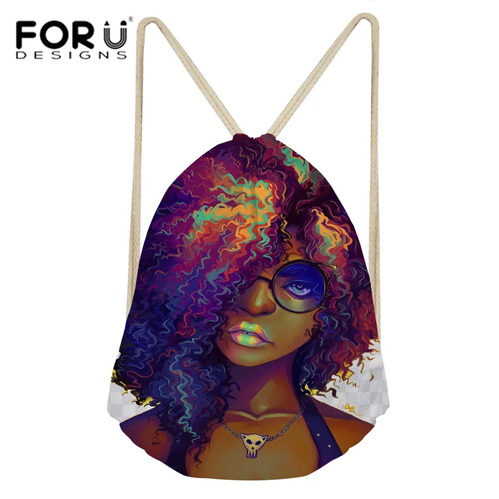 

FORUDESIGNS Women's Backpacks Black Art Afro Lady Girls Printing Girls Drawstring Bags Small School Backpack Rucksack for Women