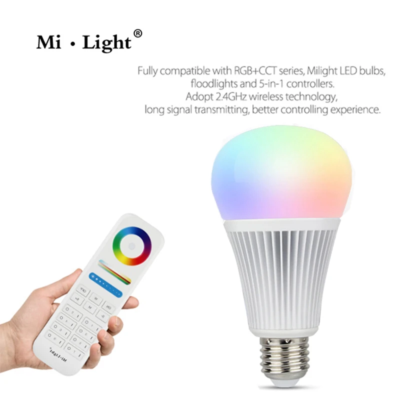 Mi light 9 Вт RGB+ CCT AC85-265V 2,4G Беспроводной E27 лампы RGBWW+ Цвет Температура с регулируемой яркостью 2 в 1 Умная Светодиодная лампа milight