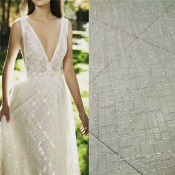 

Amazing evening dress material French tulle lace fabric nice net lace fabric with sequins for sewing dress UN131(5yards/lot)