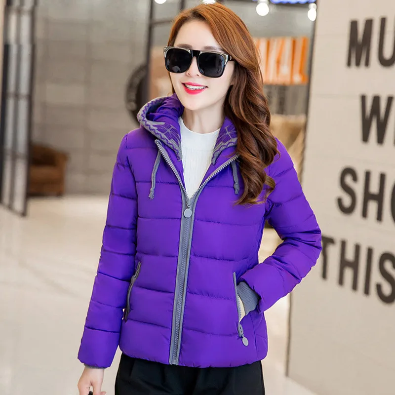 Зимнее женское пальто, тонкое короткое пальто, женское элегантное пальто большого размера, утепленное хлопковое Женское пальто, Новая модная женская парка IOQRCJV T61 - Цвет: violet