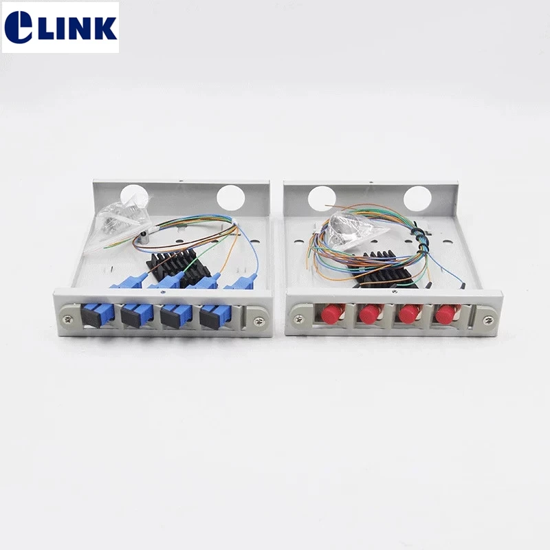 fiber optic termination box 4 cores full installed SC FC pigtail&adapter SPCC MINI patch panel ftth distribuion ELINK 2pcs