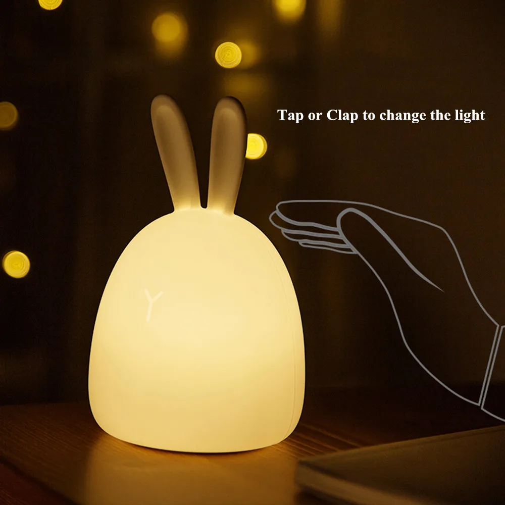 SuperNight Rabbit LED Night Light Vibration Touch Sensor Colorful USB Silicone Bunny Bedside Table Lamp for Children Kids Baby (4)