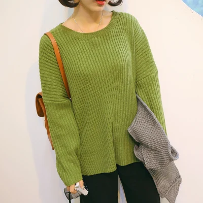 4 цвета, осень и зима, корейский стиль, круглый вырез, сплошной цвет, вязаные женские свитера и пуловеры
