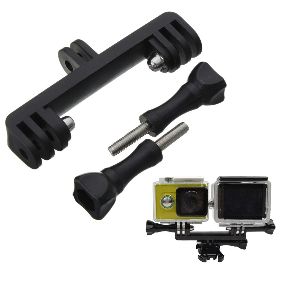 New Double Dual Bracket Tripod Holder Professional Sport Camera Handle with Screw Mount Adapter for Gopro Hero 6/5/4/3+/3/2/1