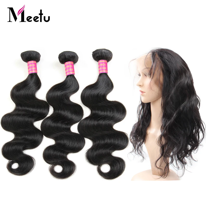 

Meetu Peruvian Body Wave 360 Lace Frontal with Bundle 100% Human Hair Bundles with 360 Frontal 3 Bundles with Frontal Non Remy