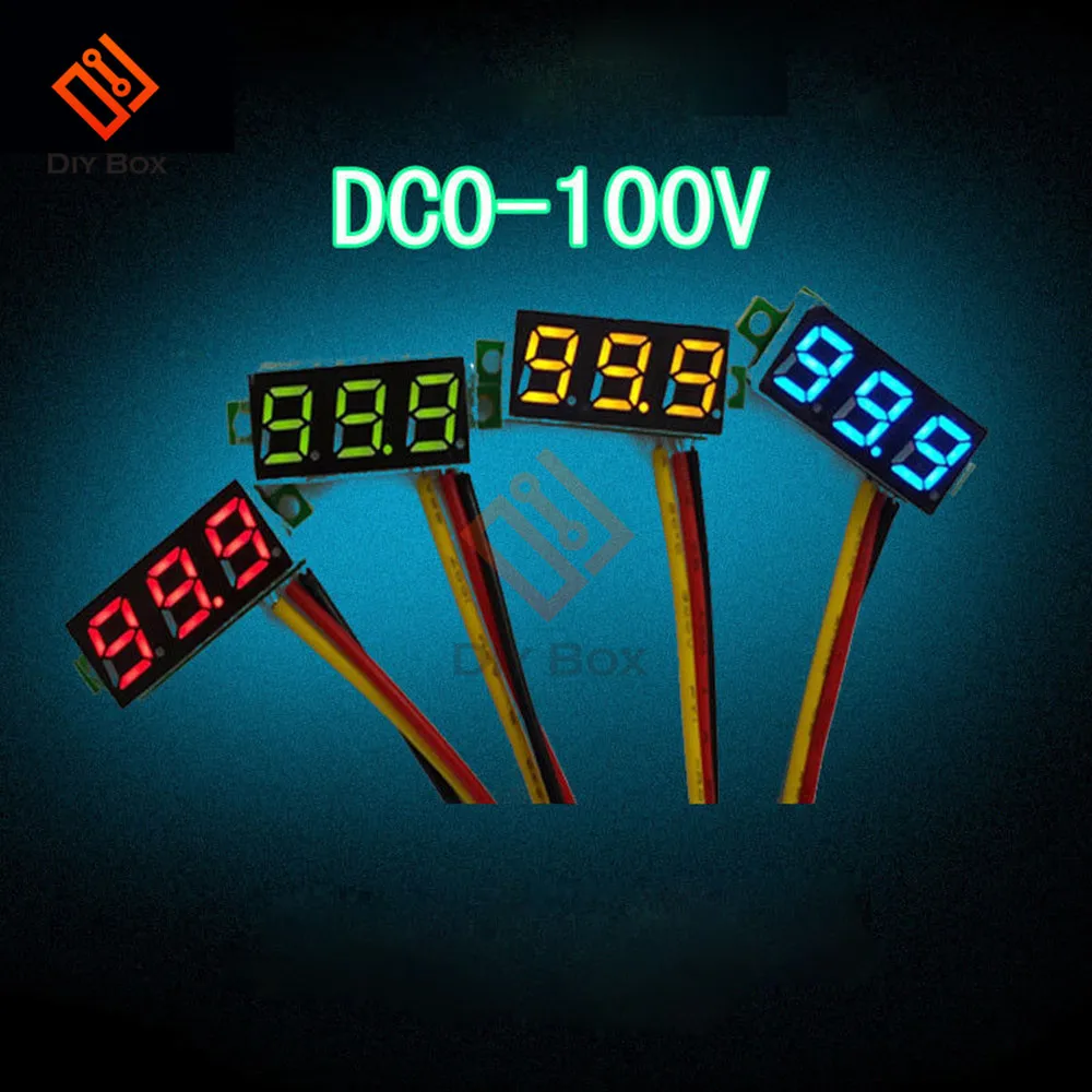 0,28 дюймов DC светодиодный цифровой вольтметр 0-100 в измеритель напряжения авто мобильный измеритель напряжения 12 В красный зеленый синий желтый