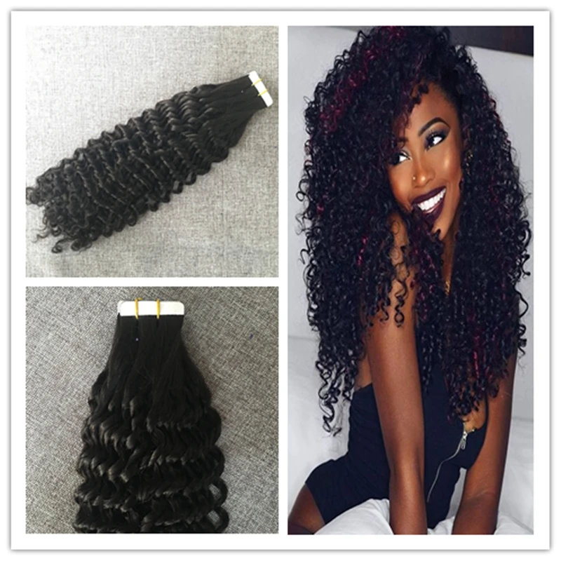 Full Shine 2016 Kinky Curly Tape In Human Hair Extensions 100 Real