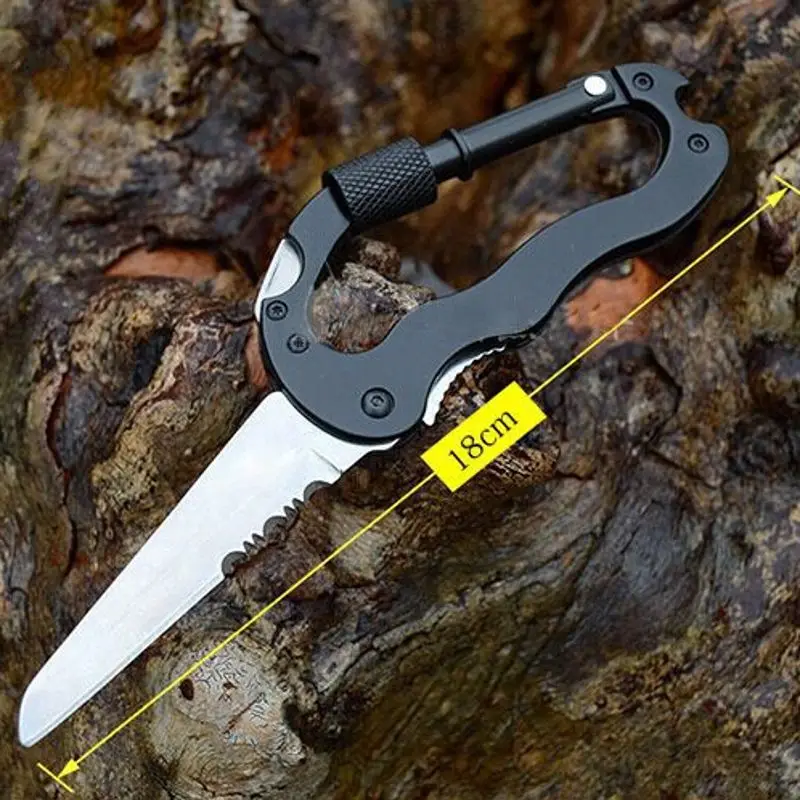 Outdoor Multi-function climbing buckle,Knife Screwdriver Aluminum Climbing Carabiner Hook Gear Buckle Lock Multi EDC Tool 5 in 1