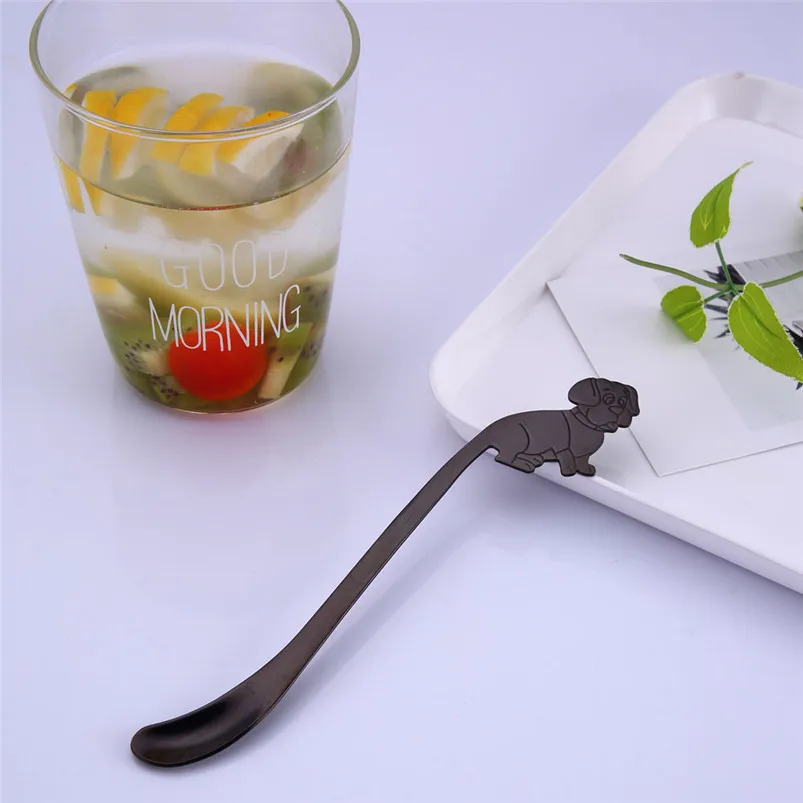Creative Ice Spoons for Glass 304 Stainless Steel Cute Dog Long Handle Latte Ice Coffee Spoon Kitchen Home Decor 40JY290