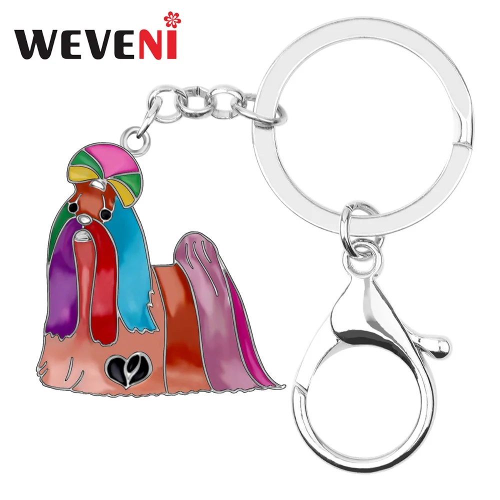 

WEVENI Enamel Alloy Sweet Chinese Shih Tzu Dog Key Chains Animal Jewelry Keychains For Women Girls Gift Handbag Decoration