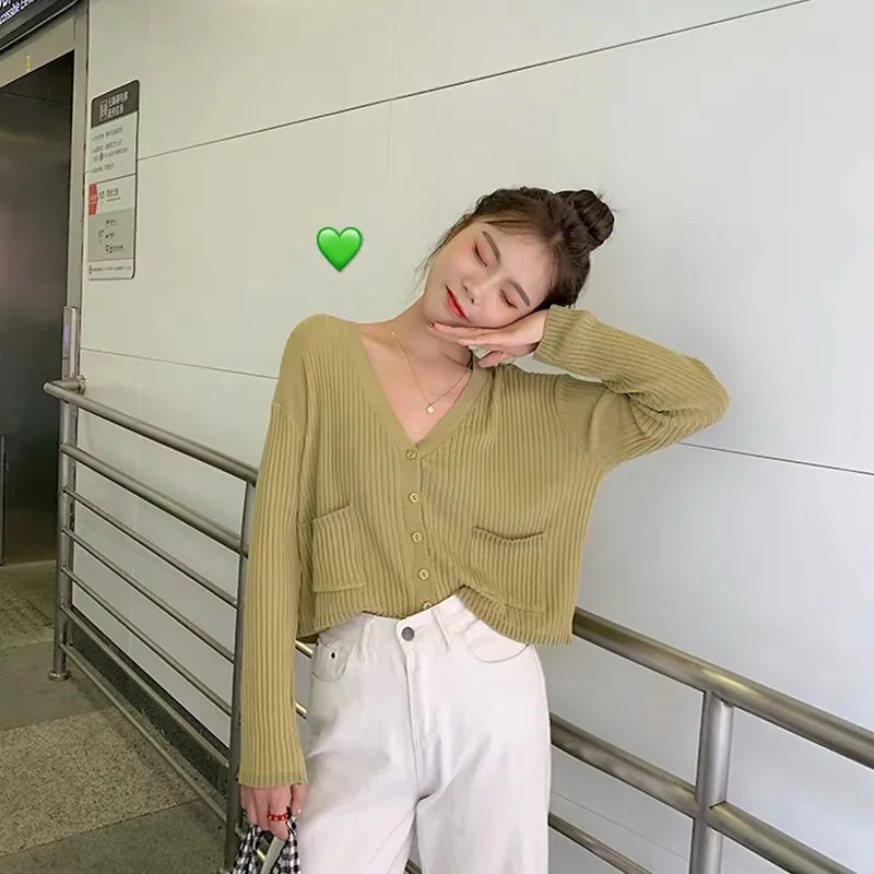 

2019 summer women's candy color loose KNITTING candigans pocket female's UV protect shirts causal light knitted cardigan