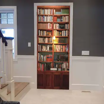 

New Creative Bookcase 3D Door Sticker DIY Mural Selfadhesive Wallpaper Removable Waterproof Poster Stickers Home Decor Decals