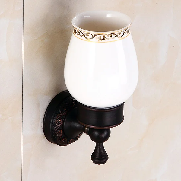Латунь Аксессуары для ванной комнаты Комплект черный полированный крючки мыльница держатели для туалетной щетки сидушки на унитаз пепельница корзина для салфеток - Цвет: Single Cup