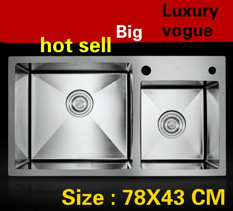 

Free shipping Apartment big kitchen manual sink double groove do the dishes 304 stainless steel vogue hot sell 780x430 MM