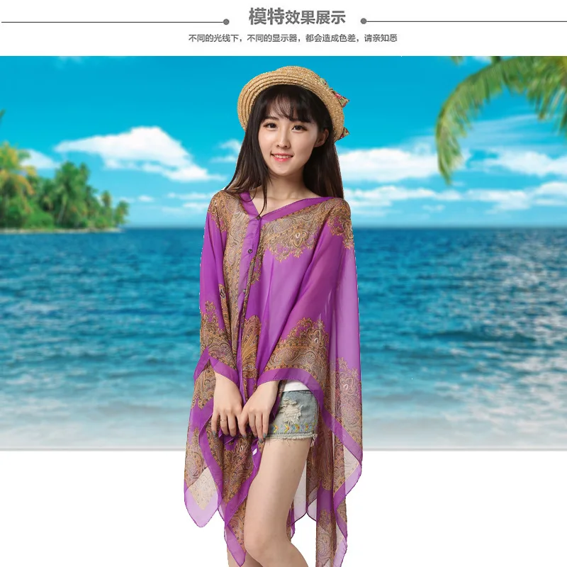 

New anti-UV shawl ladies flower blouse Sunscreen scarf driving bike sunshade shawl beach towel Variety scarf