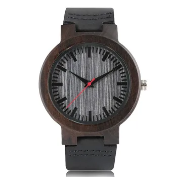

Cool Ebony Wood Watches Nature Bamboo Case Strip Pattern Genuine Leather Band Strap Quartz Luxury Men's Watch Creative Gift Item
