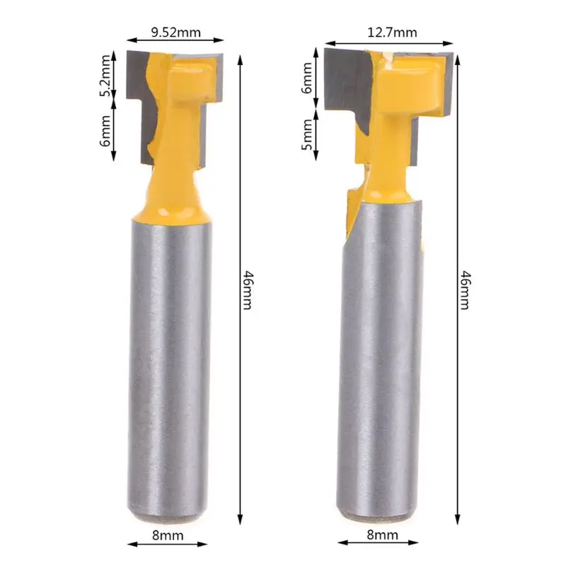 2Pcs/Set 8mm Shank T-Slot Router Bit T-Track Slot Woodworking Power Tool Cutter Cutting for 1/4