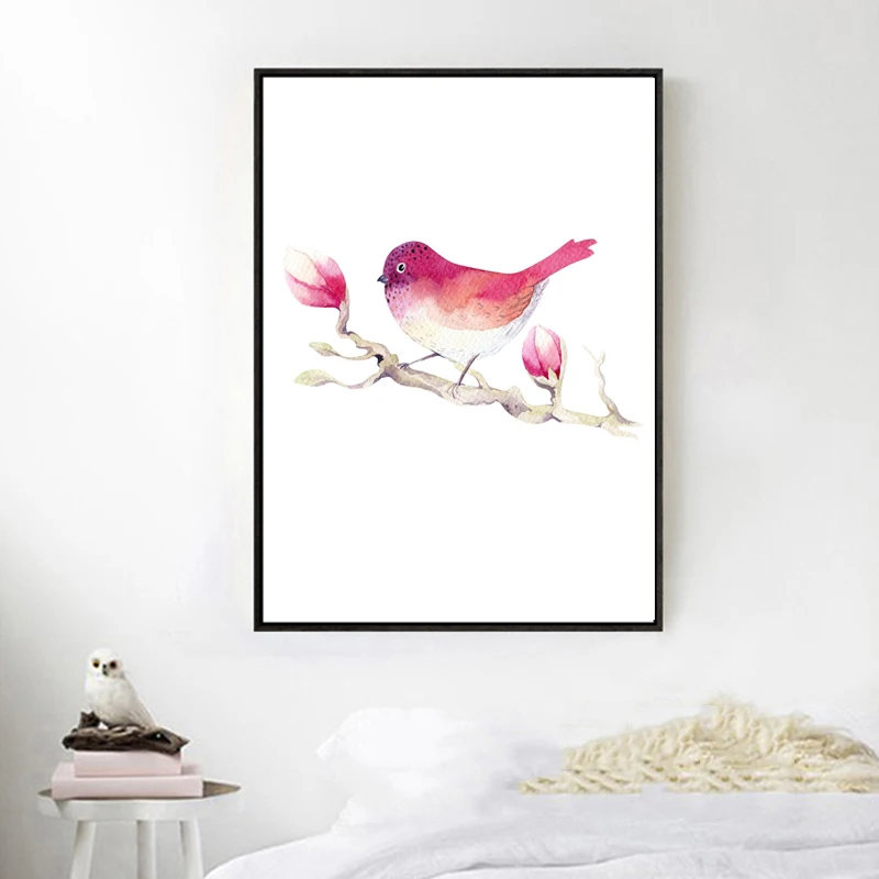 Birds-Paintings-Watercolor-Red-Birdie-Branches-of-Flowers-Art-Print-Quality-Canvas-Pictures-For-Room-Office (1)