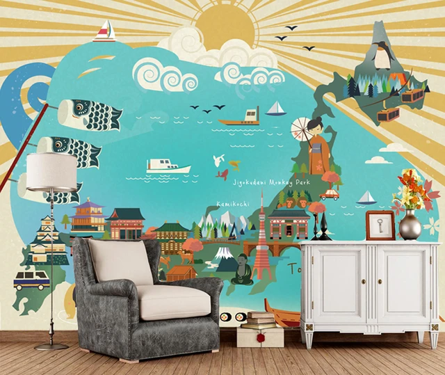 Japanese style wallpaper, travel map, photo natural mural for children boy  and girl bedroom sofa background wall papel de parede _ - AliExpress Mobile