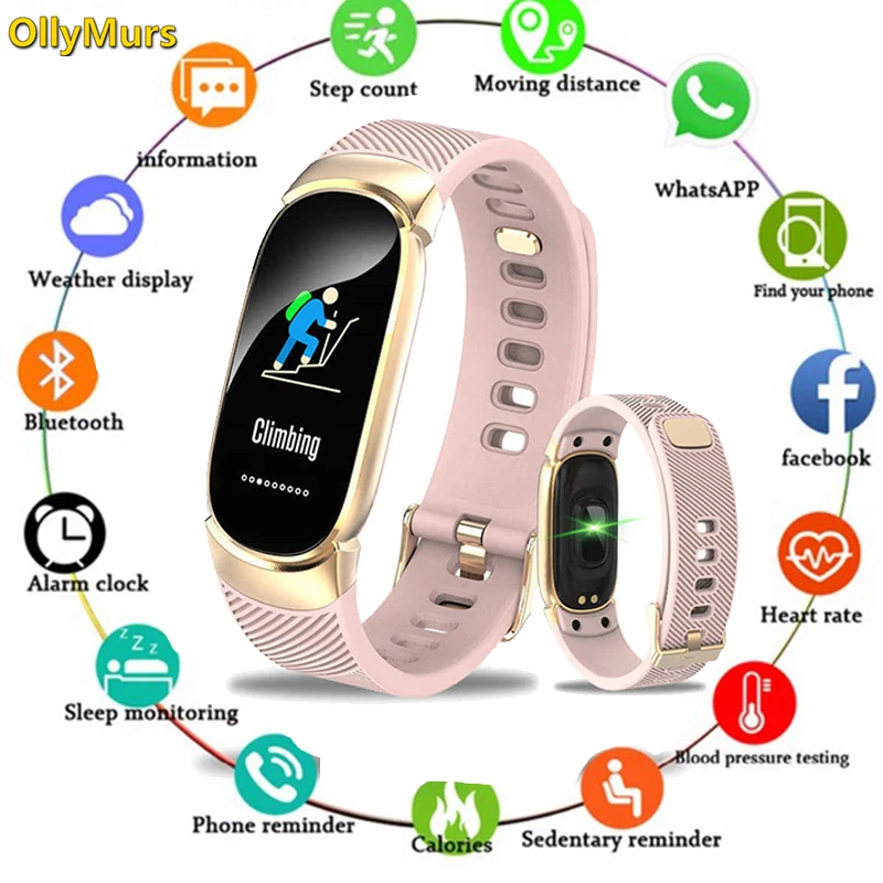 

Female Smart Fitness Bracelet Color Screen Smart Band Blood Pressure Heart Rate Monitor Electronic Health Wristband PK mi band 3