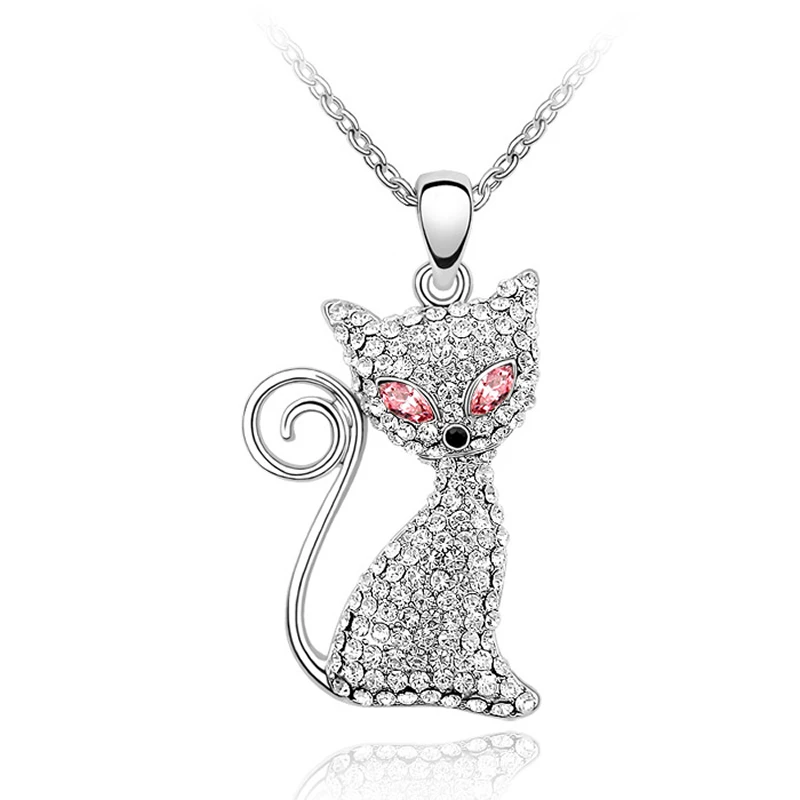 Nice Anniversary Gift Sexy Cat Pendant Necklace full Rhinestone Female