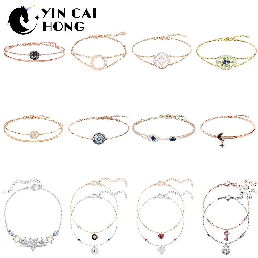 

YCH SWA Rose Gold Moon Star Devil's Eye Adjustable Bangle Fashion Level Two-in-One Bracelet Exudes Romantic and Elegant Style