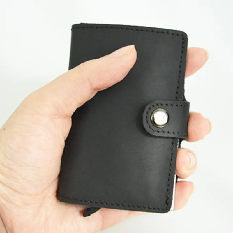 

Antitheft Men shielding RFID wallet Aluminum ID Card Case Automatic Business Card Holder Leather Slim Mini Wallet Protector Cr