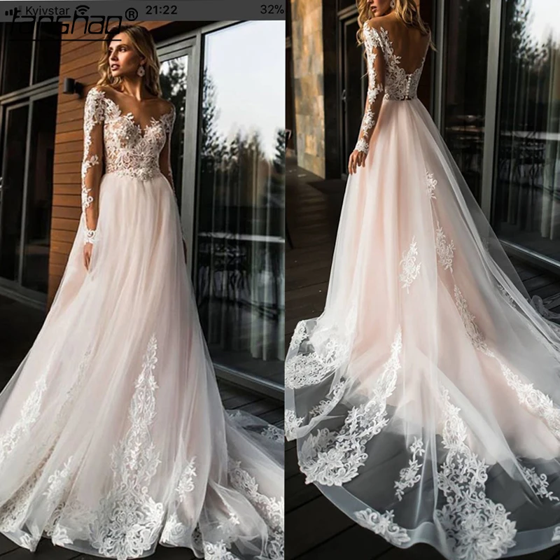 Элегантное кружевное свадебное платье Vestidos de novia Illusion, простое свадебное платье трапециевидной формы с v-образным вырезом, сексуальные