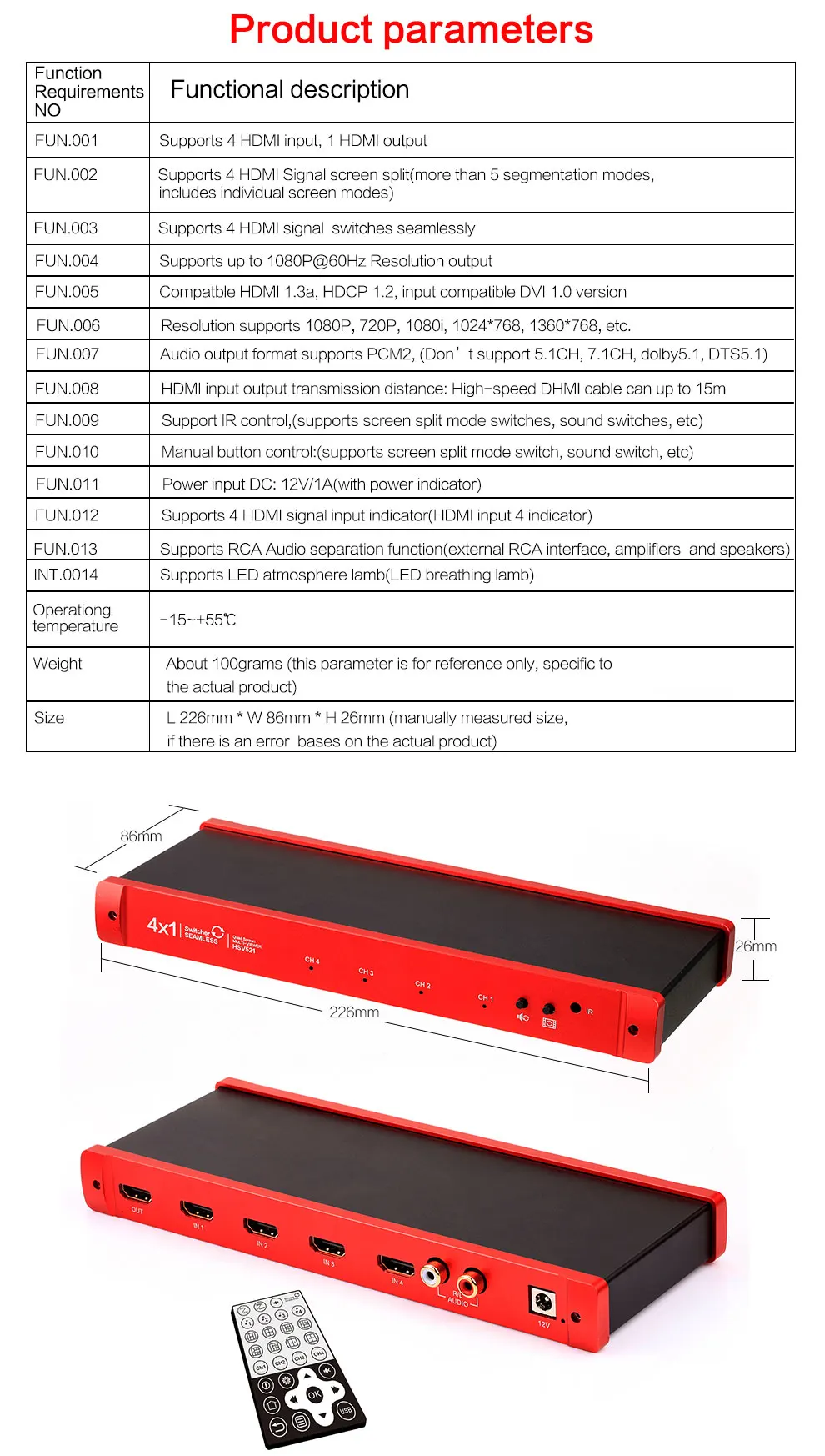 MiraBox 4X1 HDMI Multi-viewer HDMI Quad Screen Real Time Multiviewer with HDMI seamless Switcher 1080p HD IR HDMI Switch (8)