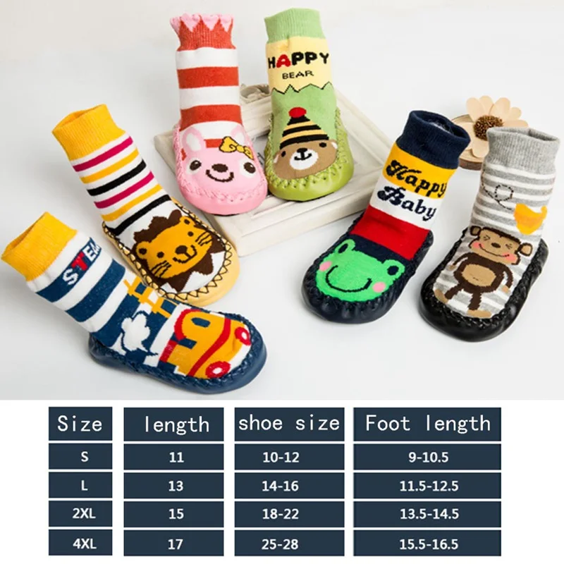Носки для новорожденных; зимние толстые махровые хлопковые носки для малышей; детская обувь для девочек; носки с резиновой подошвой; забавные носки для младенцев с животными