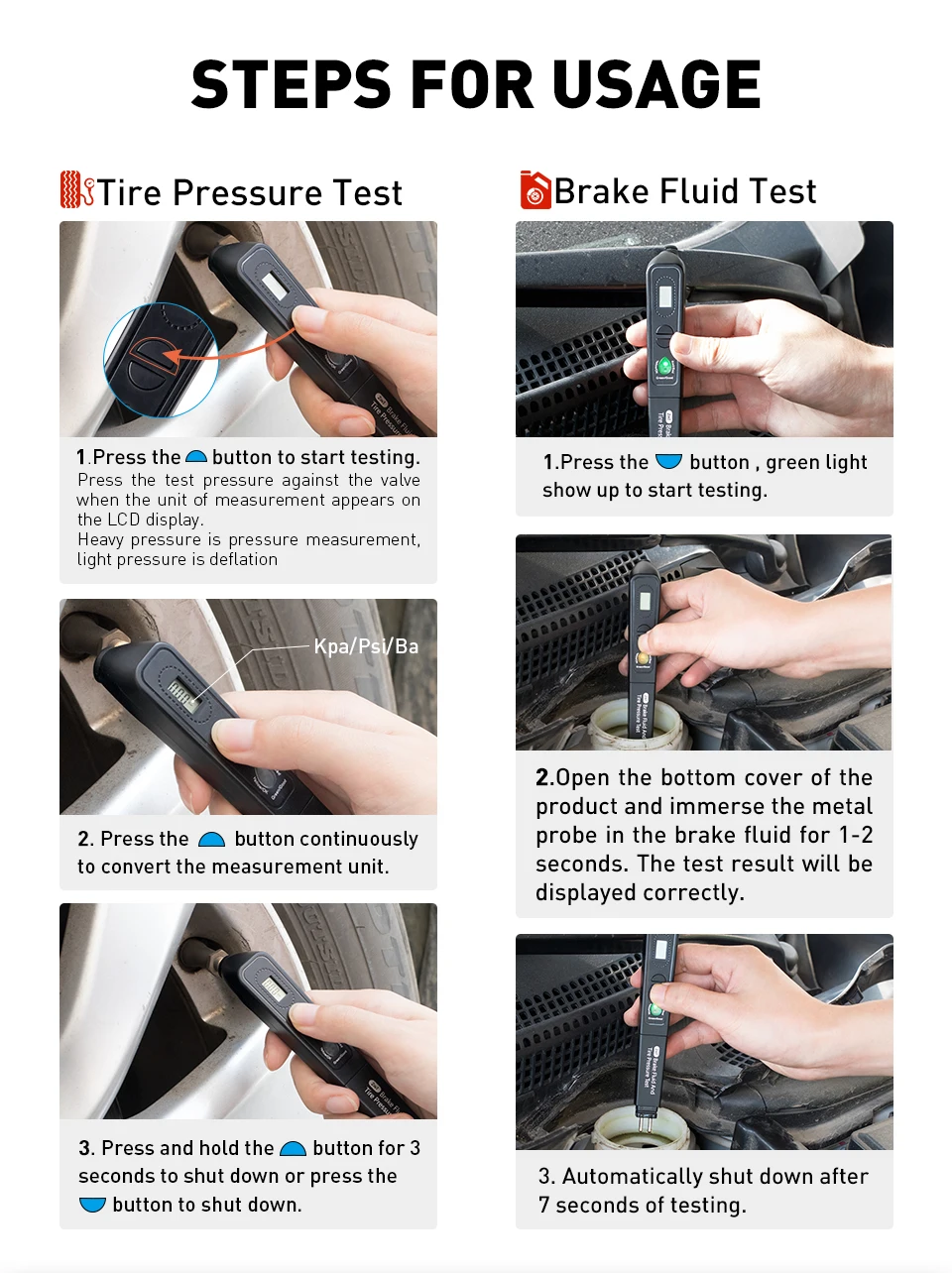 Original Newest Brake Fluid& Tire pressure 2in1 Fluid Tester Car Diagnostic Tools 5 Leds Brake Fluid Testing tESTER Tools