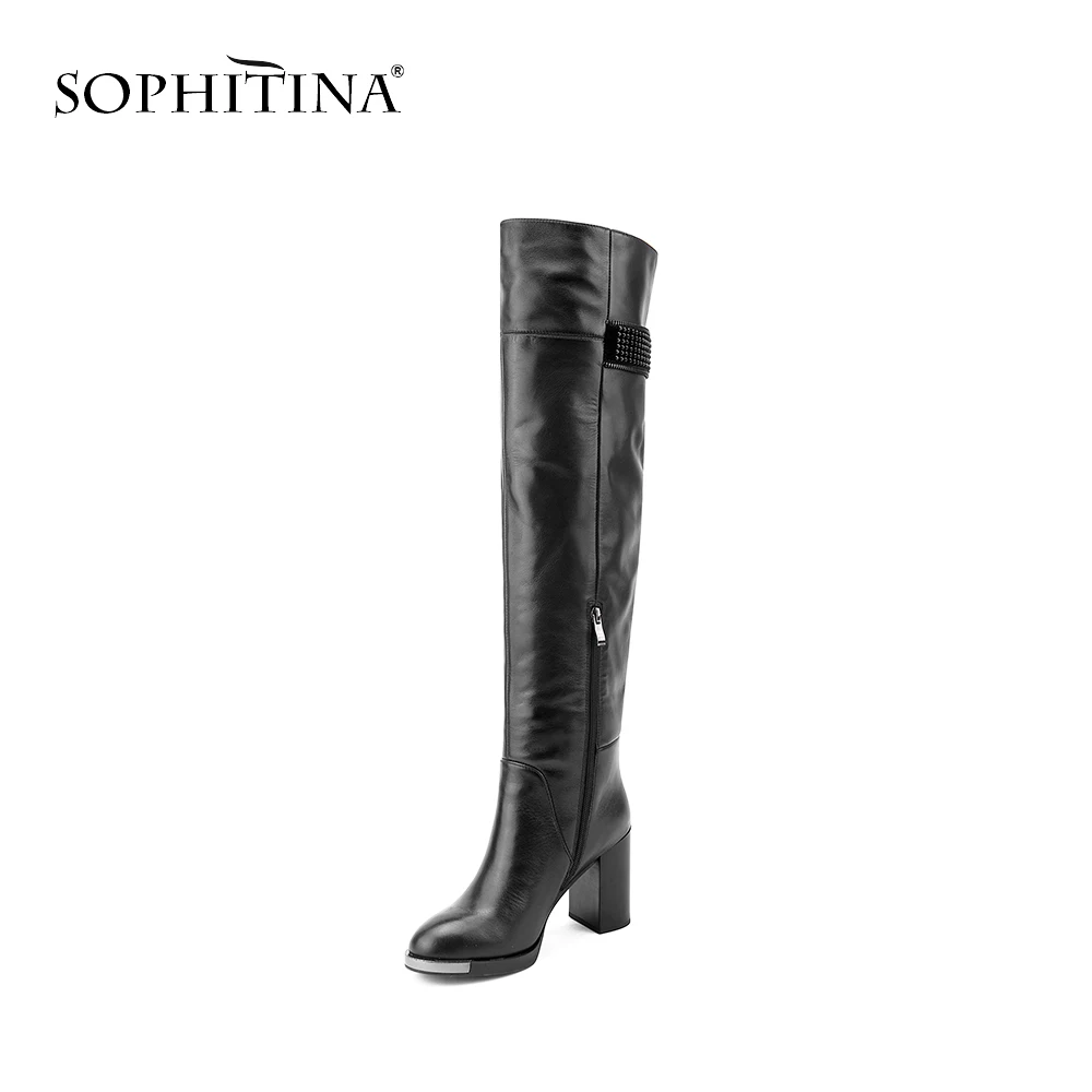 SOPHITINA/новые женские сапоги выше колена модная обувь на очень высоком квадратном