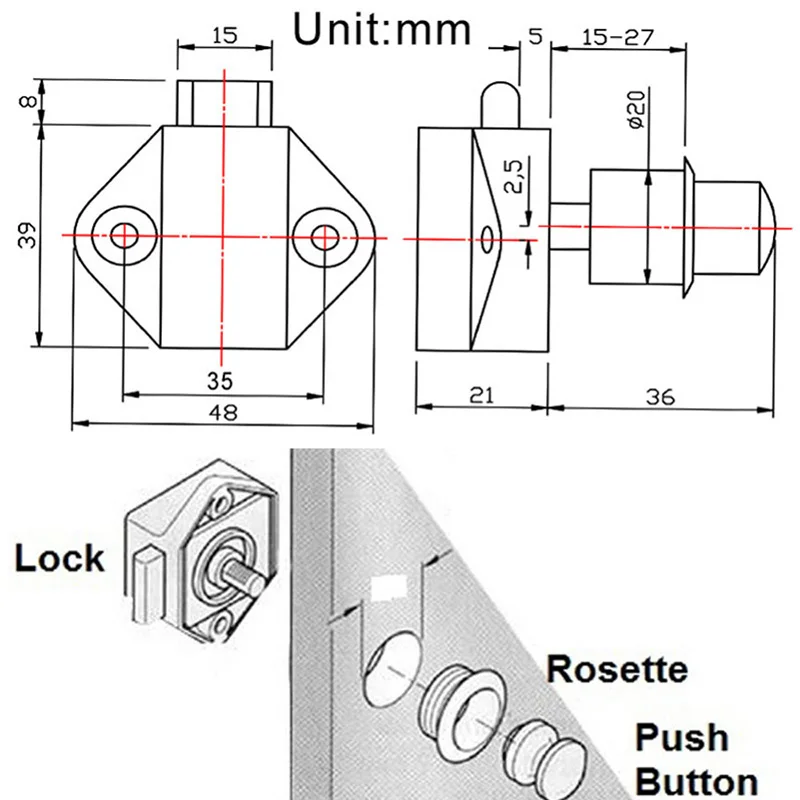 

5 pcs Mini Push Button Catch cupboard pop up knob camper lock handle latch LO88