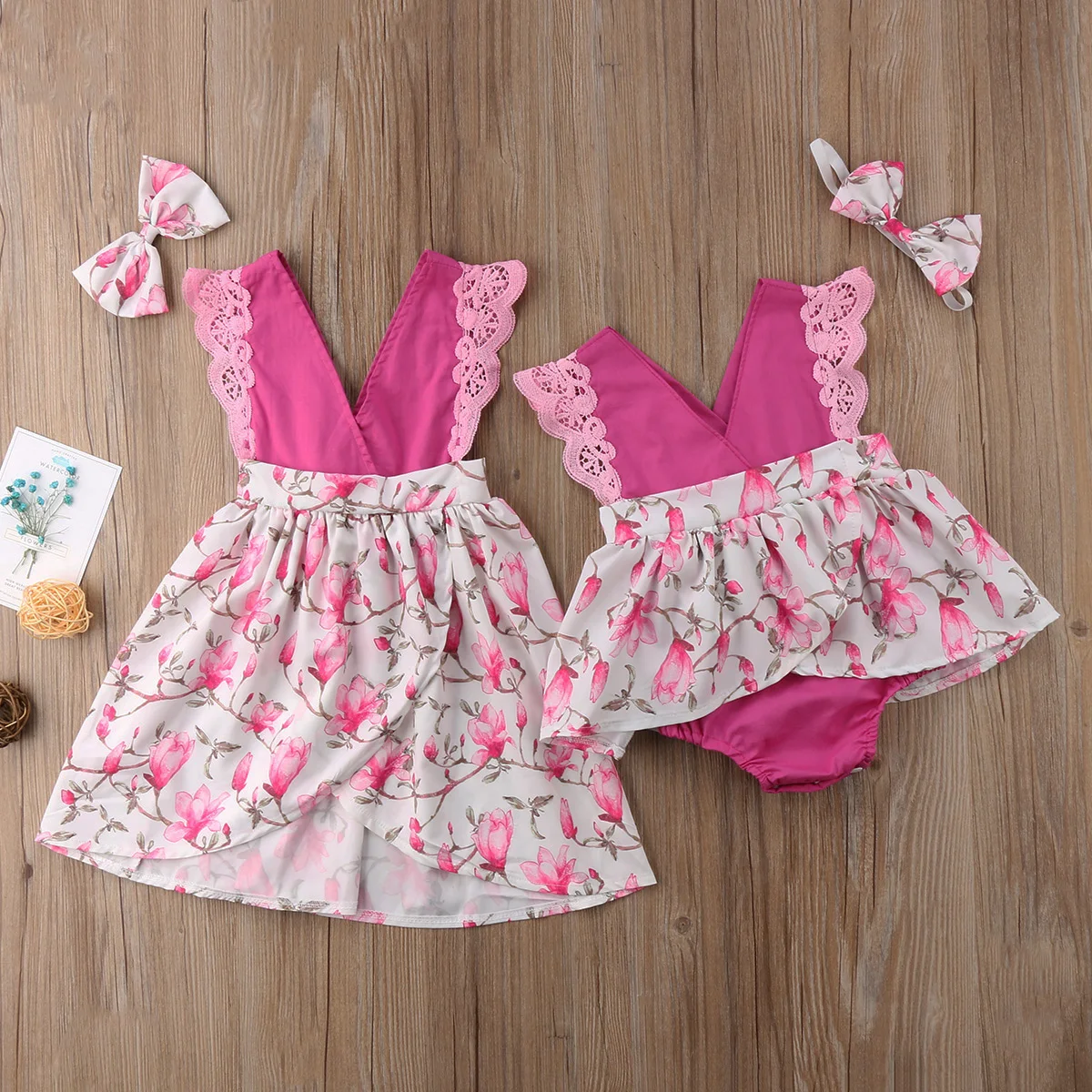 

Summer Infant Baby Girls Little Big Sister Matching Clothes Romper Lace Floral Dresses Holiday Party Princess Clothes